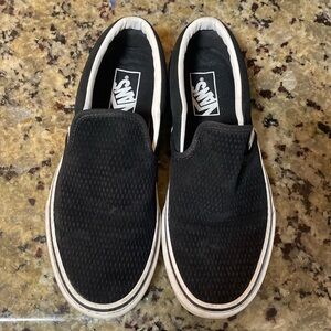 Black suede Vans slip on shoes
